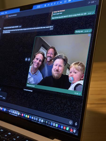 This photo, taken at Marcantilaan, West, Amsterdam, captures a laptop screen displaying a WhatsApp chat